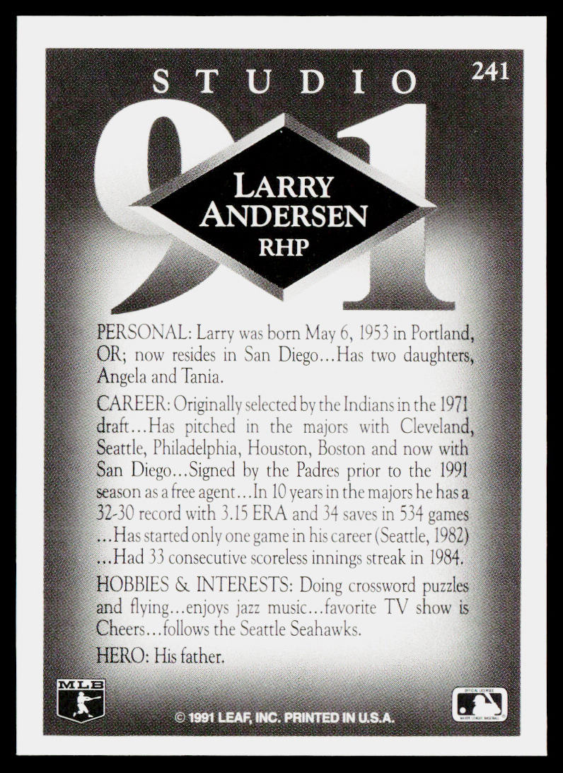 Larry Andersen 1991 Studio #241 San Diego Padres