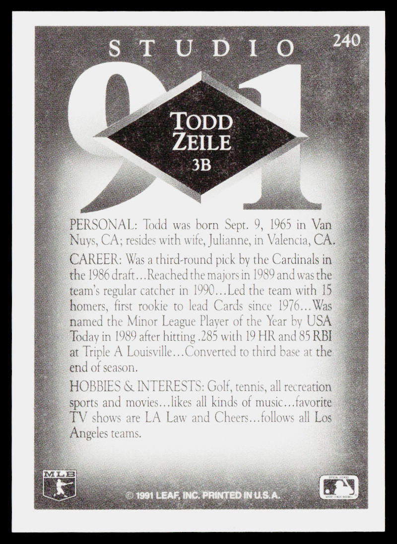 Todd Zeile 1991 Studio #240 St. Louis Cardinals