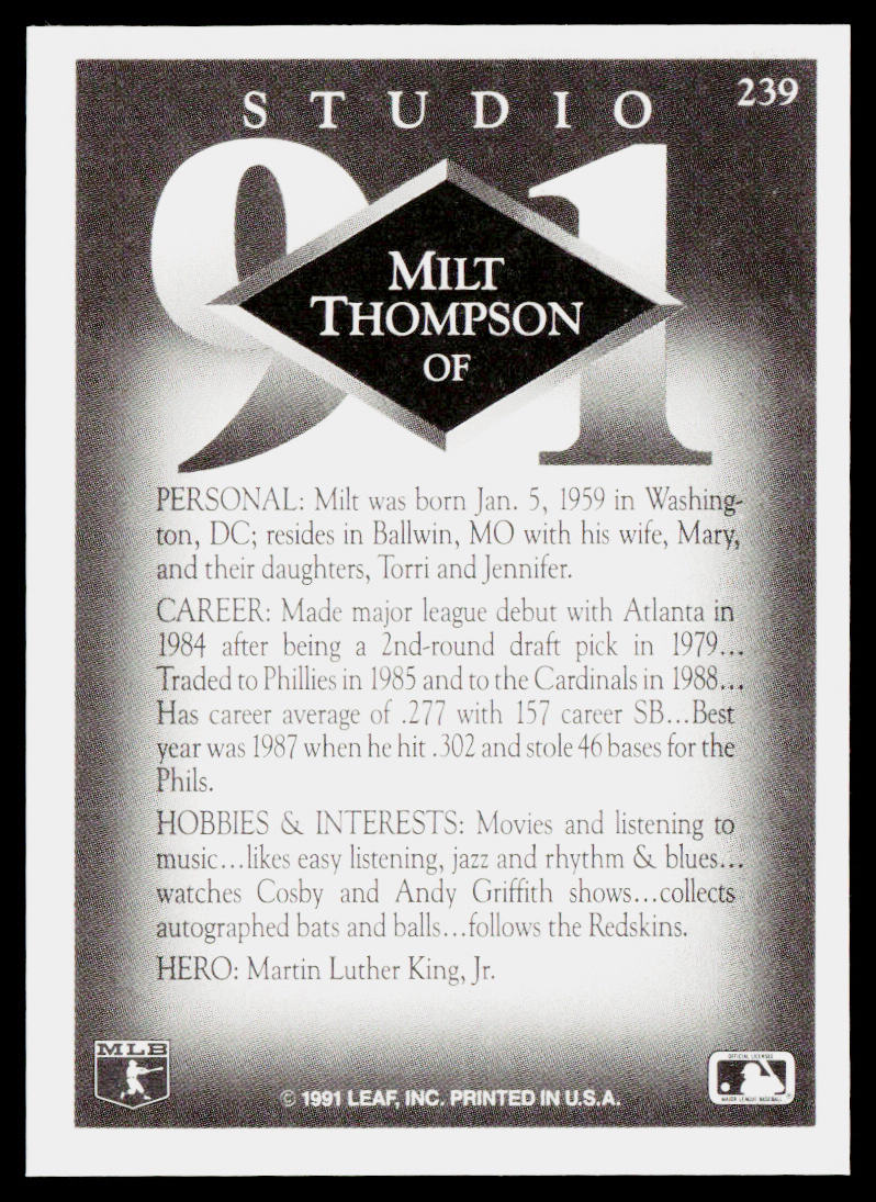 Milt Thompson 1991 Studio #239 St. Louis Cardinals