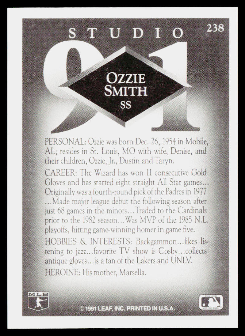 Ozzie Smith 1991 Studio #238 St. Louis Cardinals