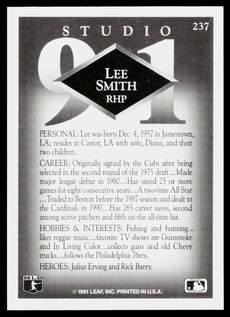 Lee Smith 1991 Studio #237 St. Louis Cardinals
