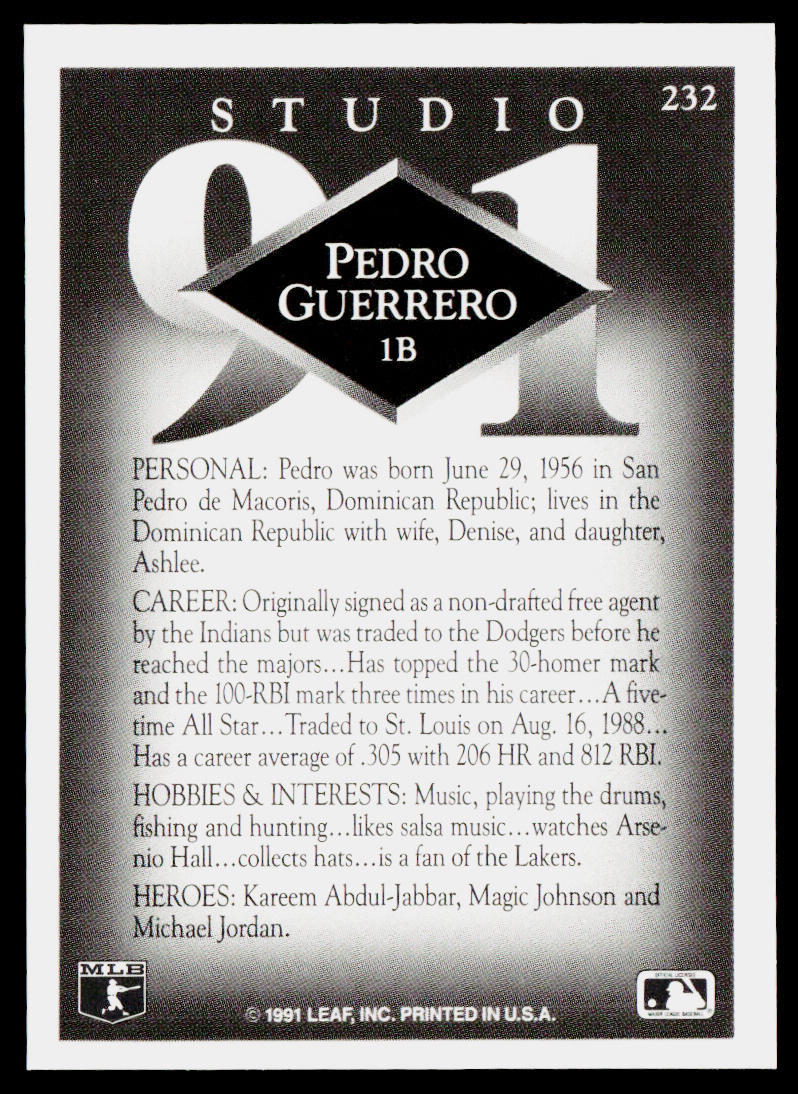 Pedro Guerrero 1991 Studio #232 St. Louis Cardinals