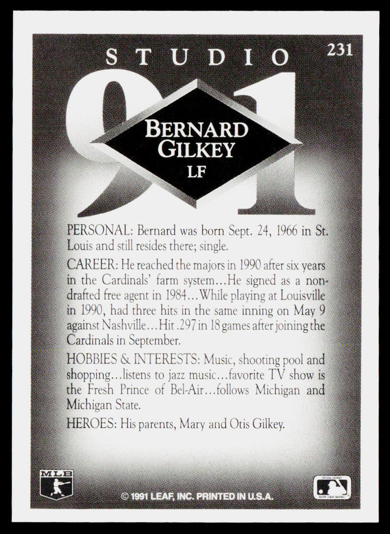 Bernard Gilkey 1991 Studio #231 St. Louis Cardinals
