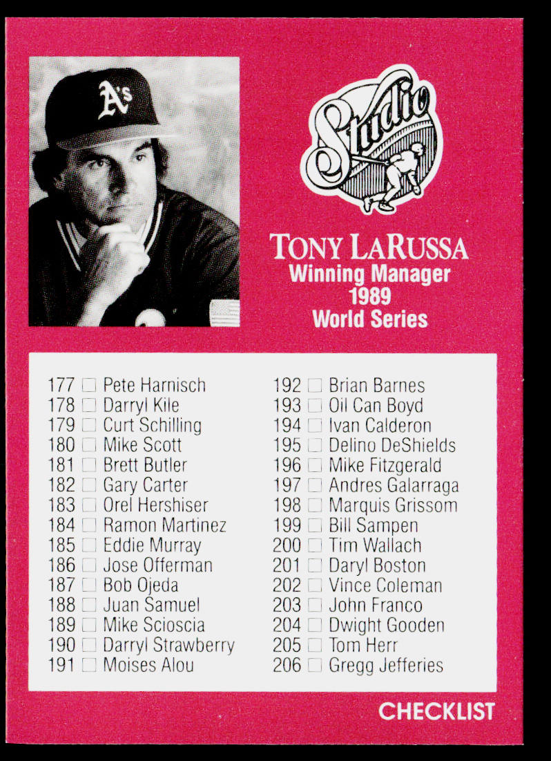 Tony LaRussa 1991 Studio #263 Oakland Athletics