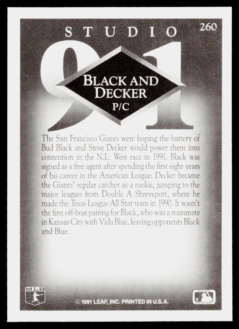 Black & Decker (Bud Black / Steve Decker) 1991 Studio #260 San Francisco Giants