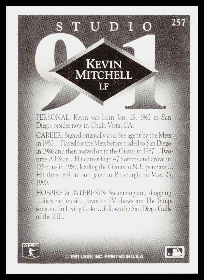 Kevin Mitchell 1991 Studio #257 San Francisco Giants