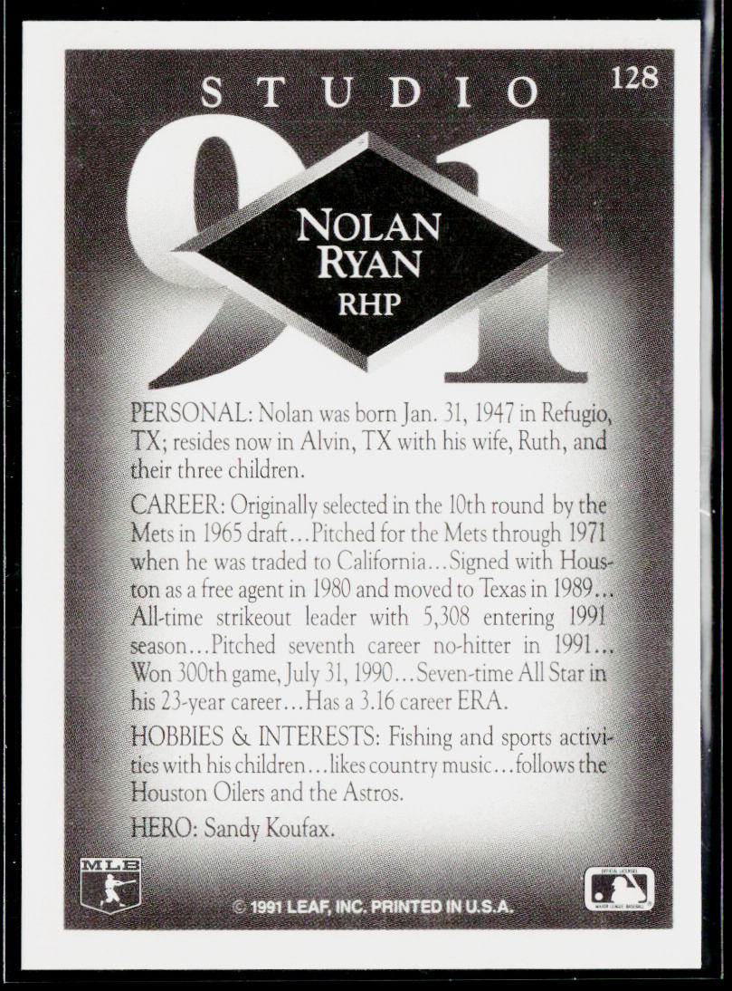 Nolan Ryan 1991 Studio #128 Texas Rangers