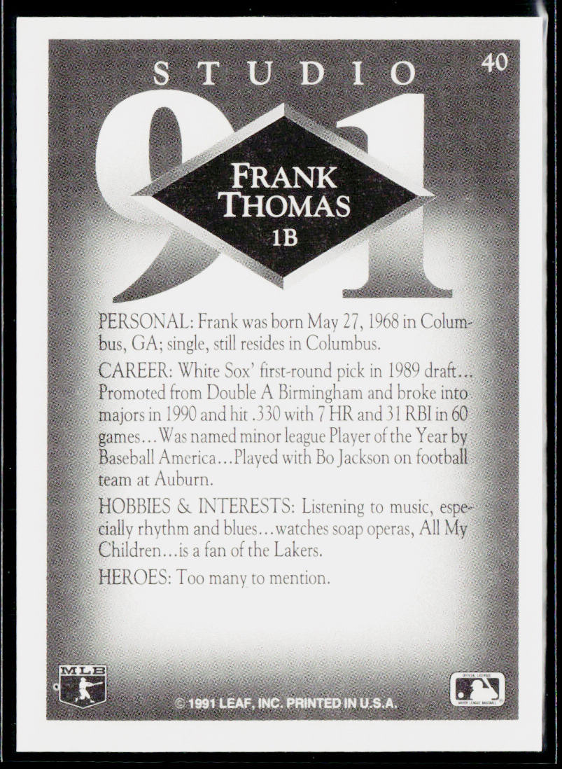 Frank Thomas 1991 Studio #40 Chicago White Sox