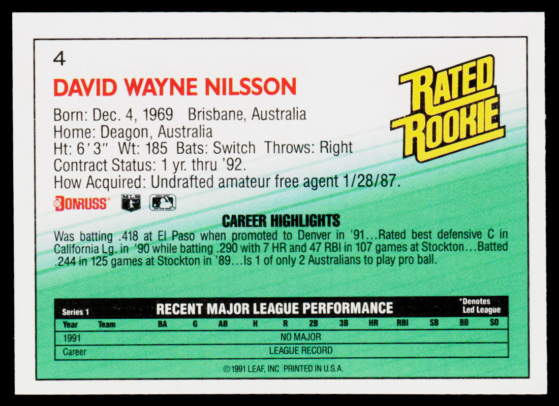 Dave Nilsson 1992 Donruss #4 RC Milwaukee Brewers