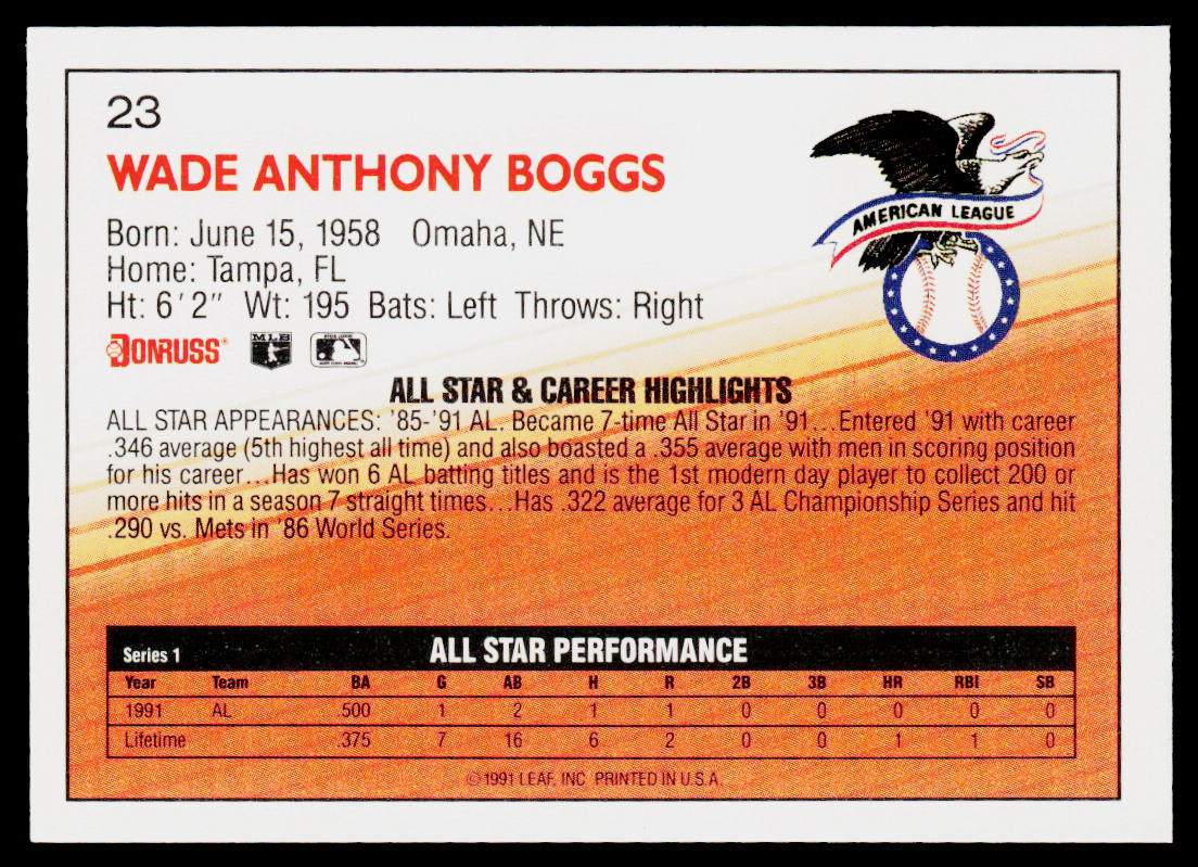 Wade Boggs 1992 Donruss #23 Boston Red Sox