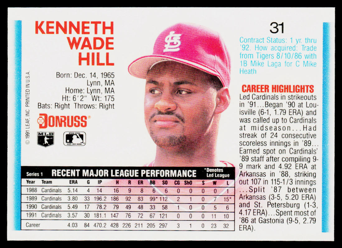 Ken Hill 1992 Donruss #31 St. Louis Cardinals