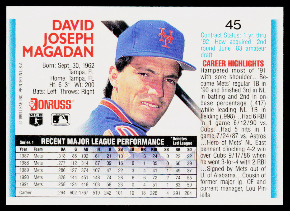 Dave Magadan 1992 Donruss #45 New York Mets