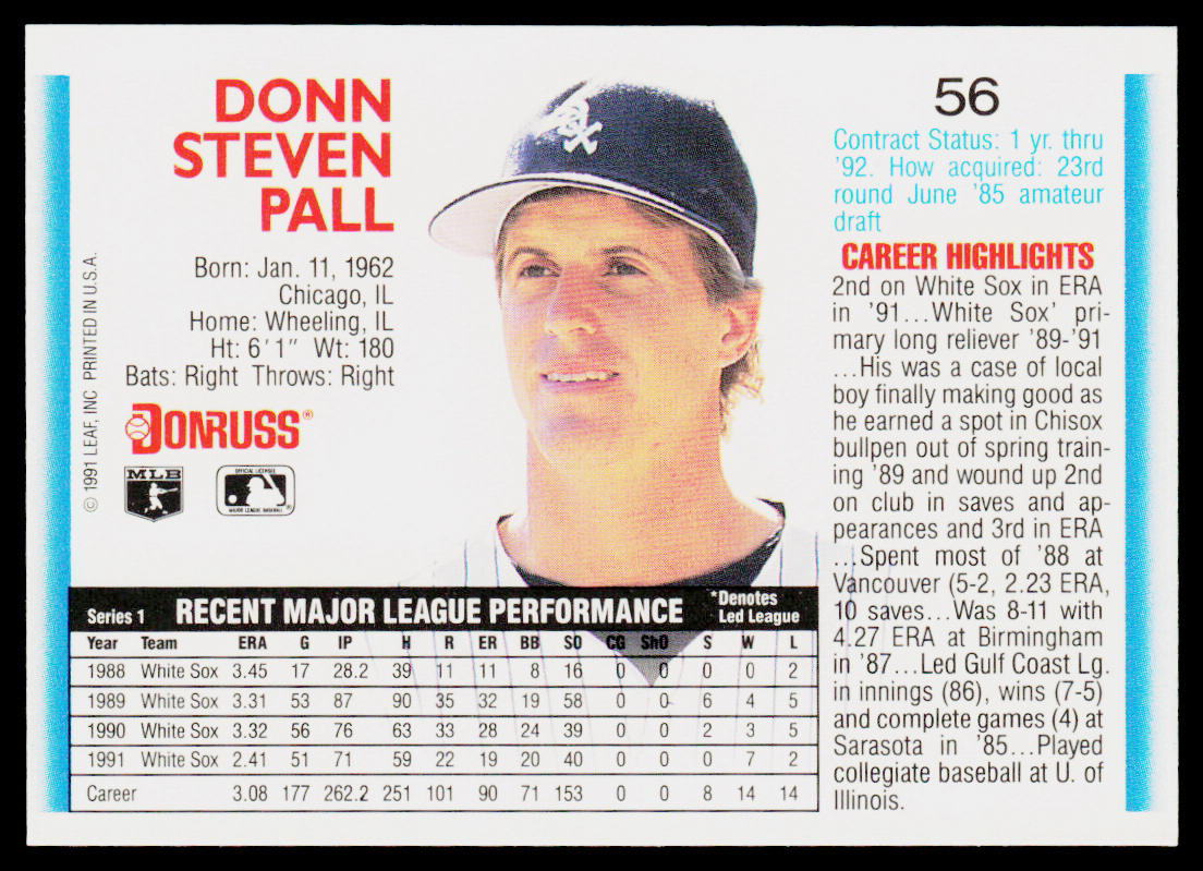 Donn Pall 1992 Donruss #56 Chicago White Sox