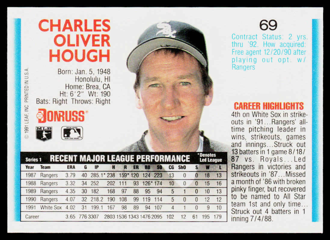 Charlie Hough 1992 Donruss #69b Chicago White Sox