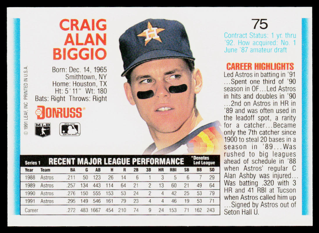 Craig Biggio 1992 Donruss #75 Houston Astros
