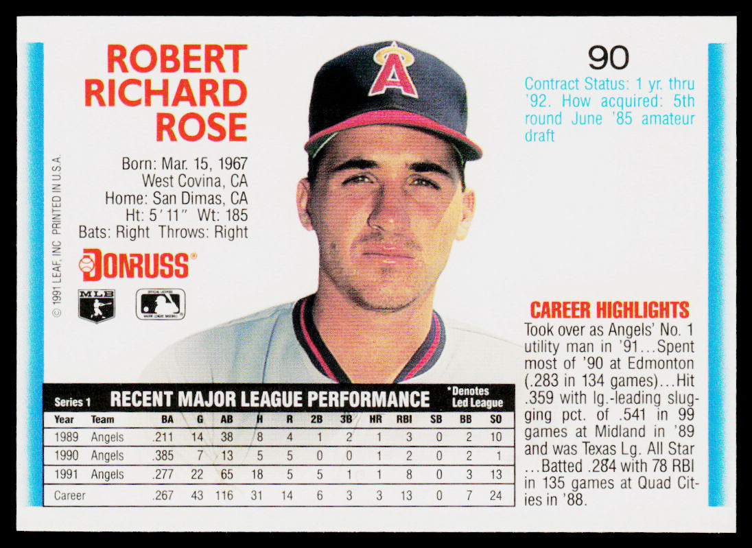 Bobby Rose 1992 Donruss #90 California Angels
