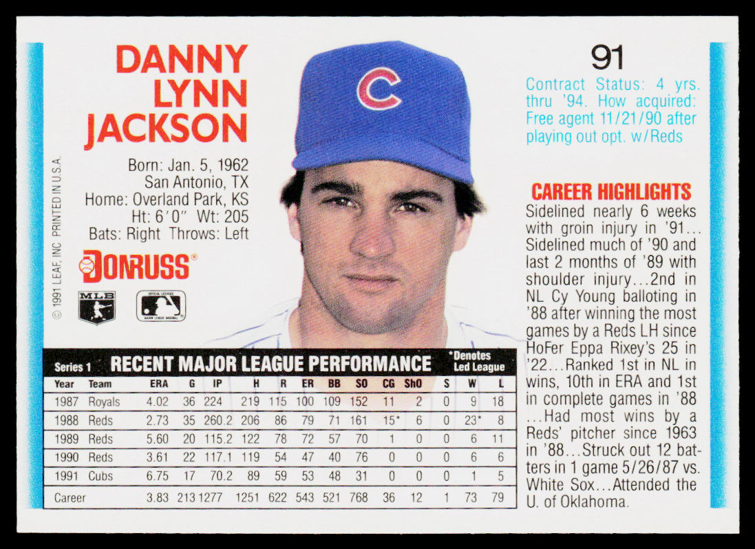 Danny Jackson 1992 Donruss #91 Chicago Cubs