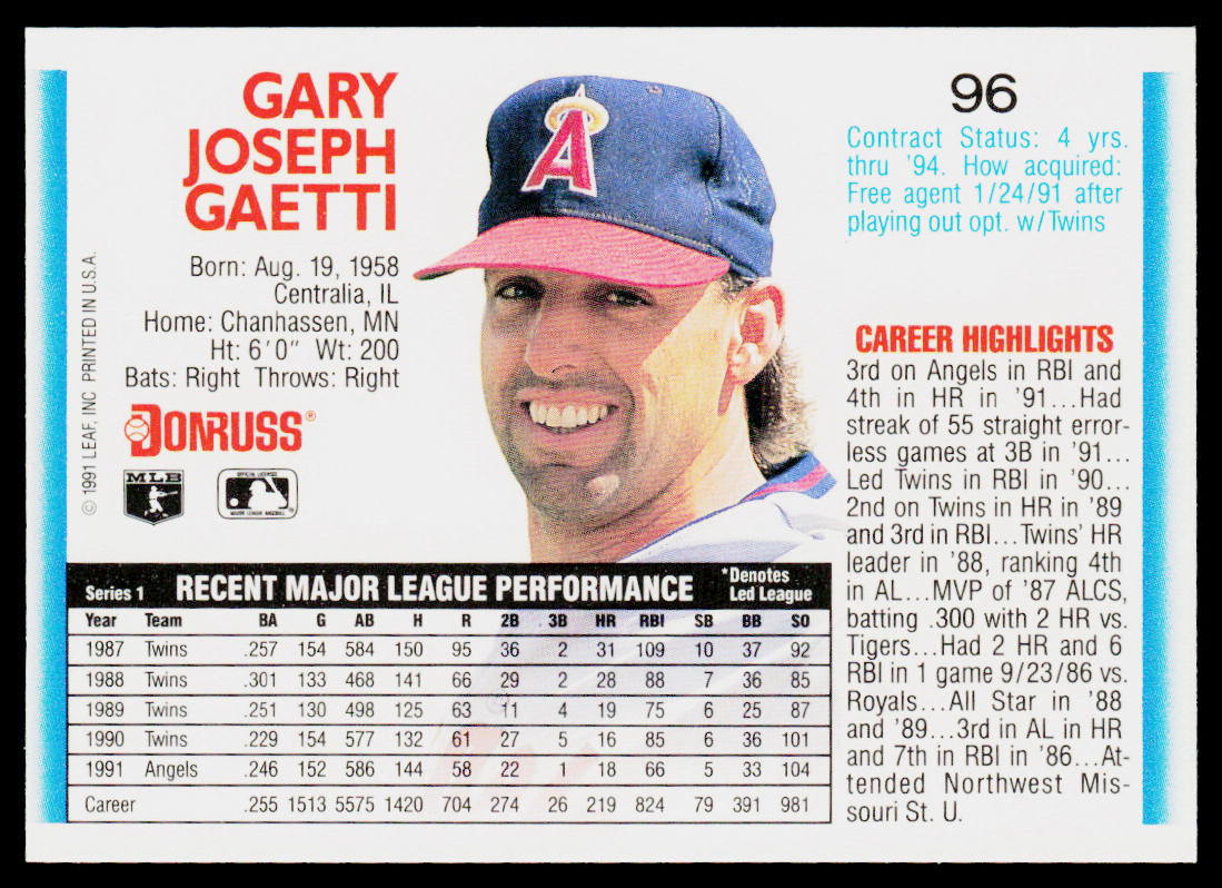 Gary Gaetti 1992 Donruss #96 California Angels
