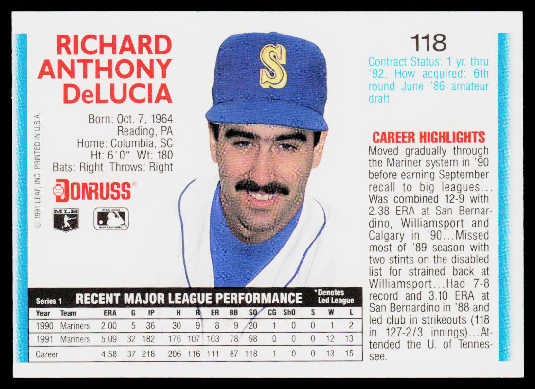 Rich DeLucia 1992 Donruss #118 Seattle Mariners