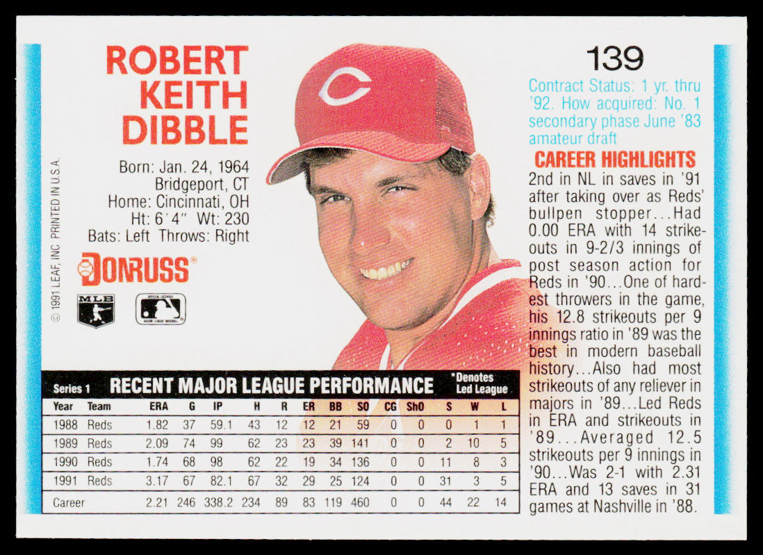 Rob Dibble 1992 Donruss #139b Cincinnati Reds