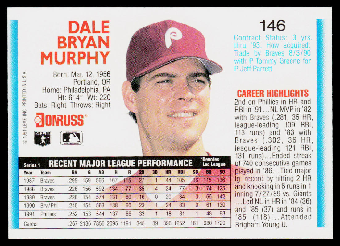 Dale Murphy 1992 Donruss #146 Philadelphia Phillies