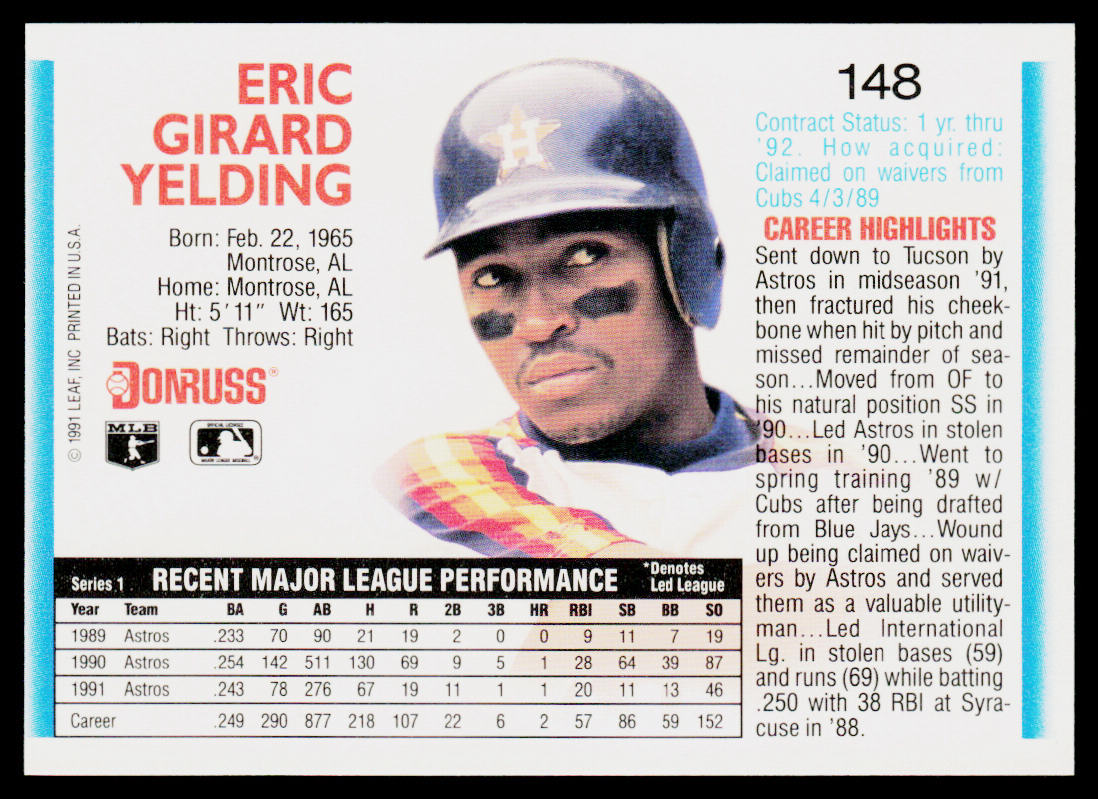 Eric Yelding 1992 Donruss #148 Houston Astros