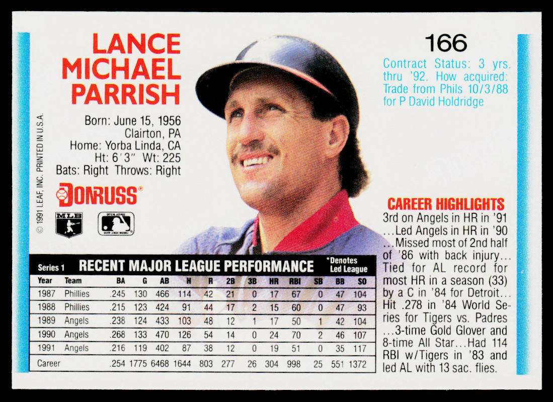 Lance Parrish 1992 Donruss #166b California Angels