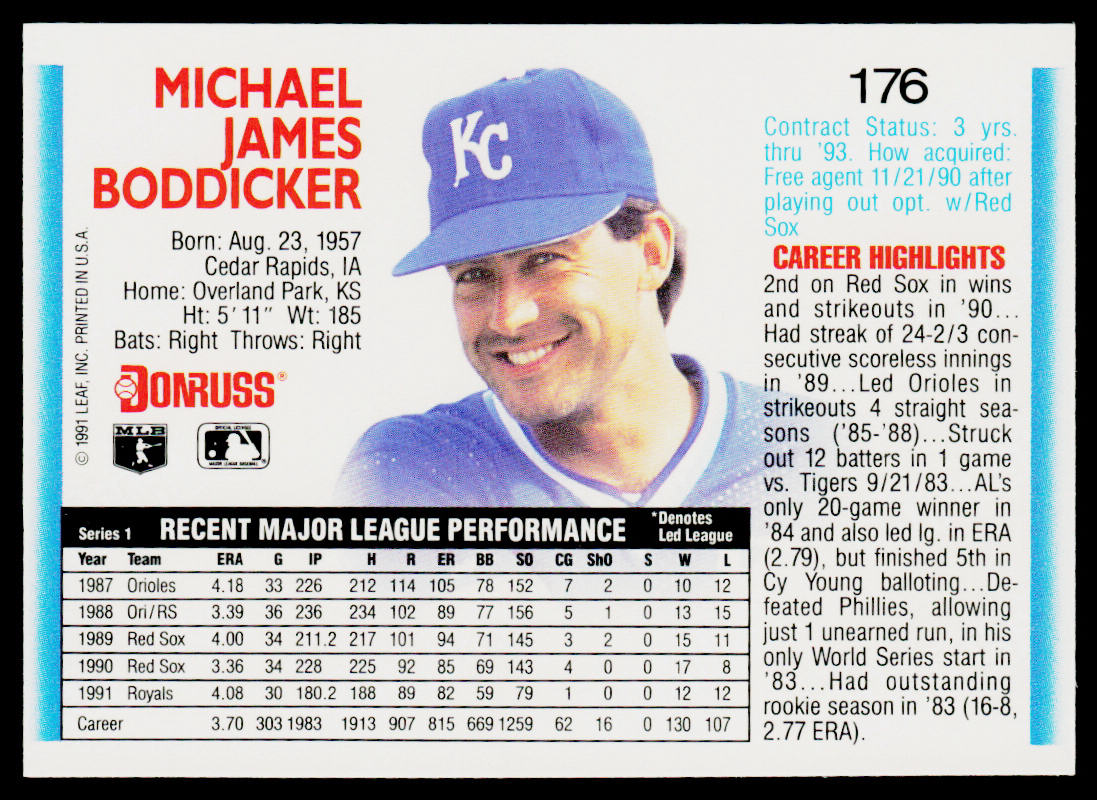 Mike Boddicker 1992 Donruss #176b Kansas City Royals