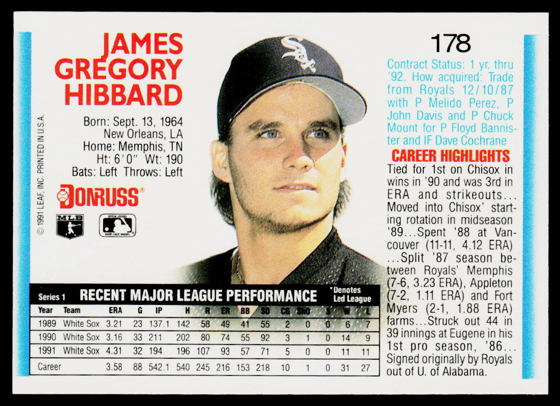 Greg Hibbard 1992 Donruss #178 Chicago White Sox