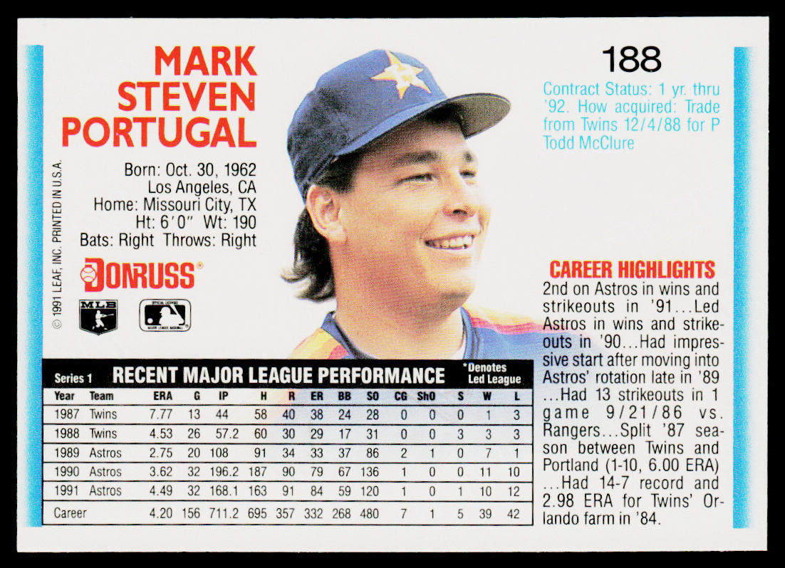 Mark Portugal 1992 Donruss #188 Houston Astros