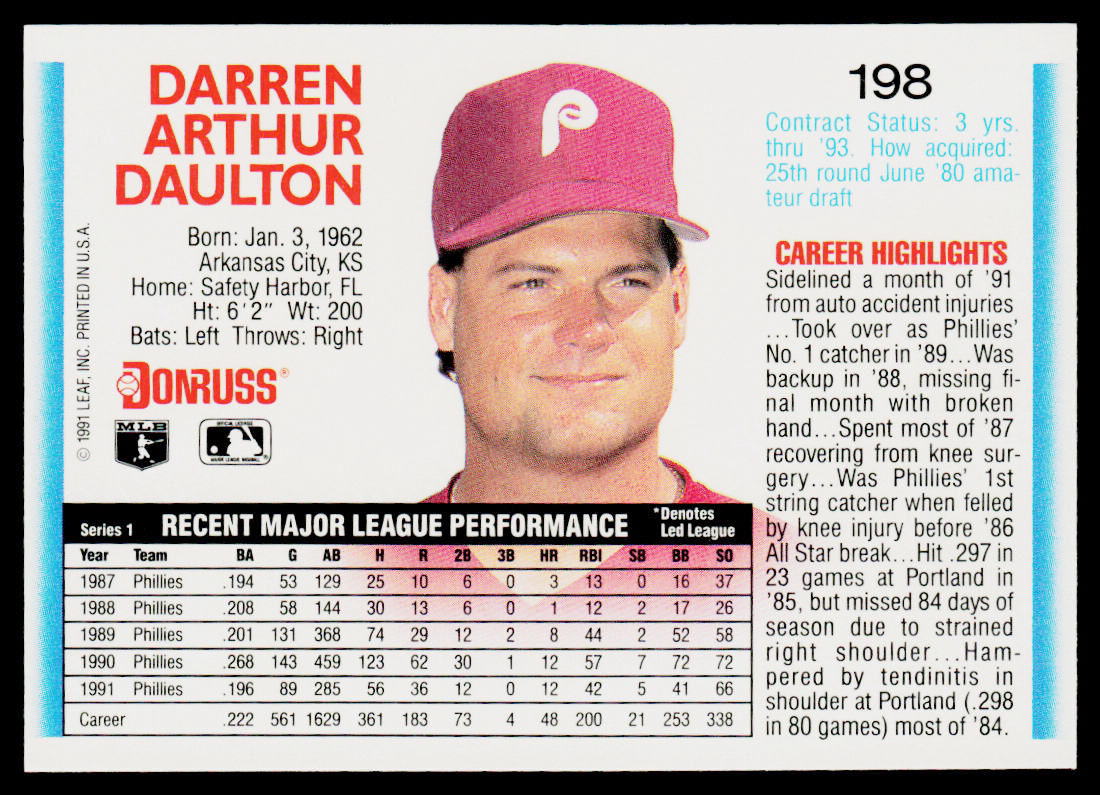 Darren Daulton 1992 Donruss #198 Philadelphia Phillies