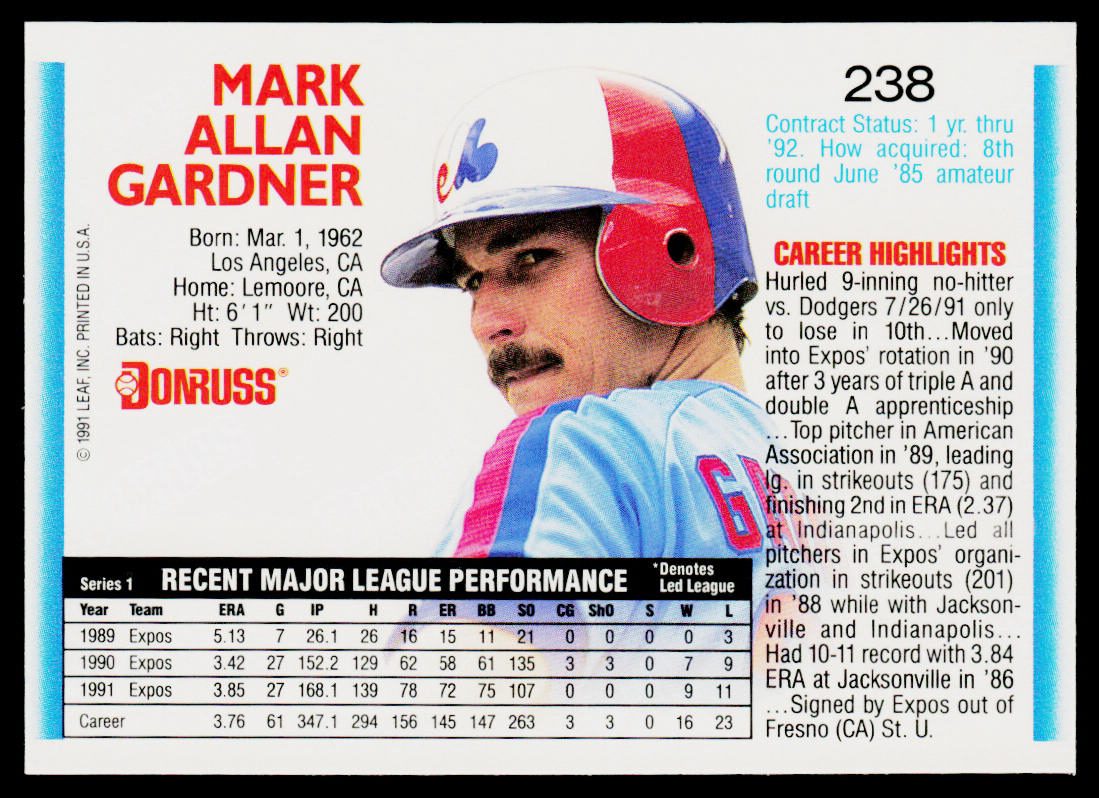 Mark Gardner 1992 Donruss #238b Montreal Expos