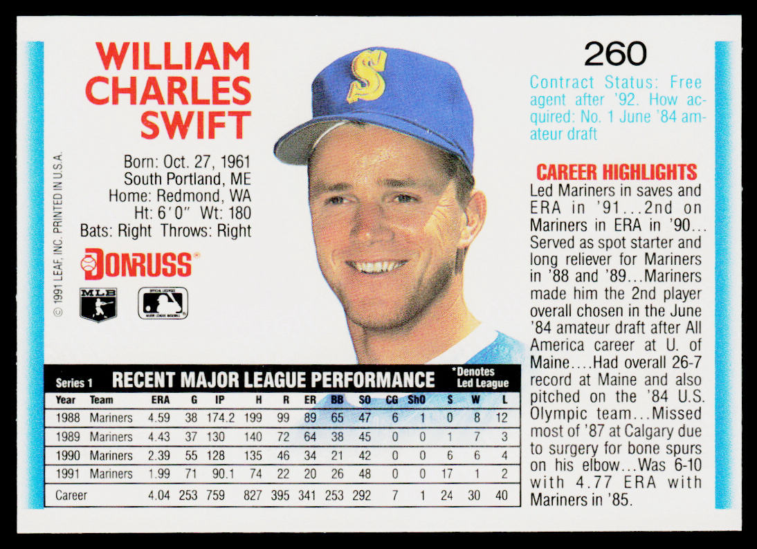 Billy Swift 1992 Donruss #260 Seattle Mariners