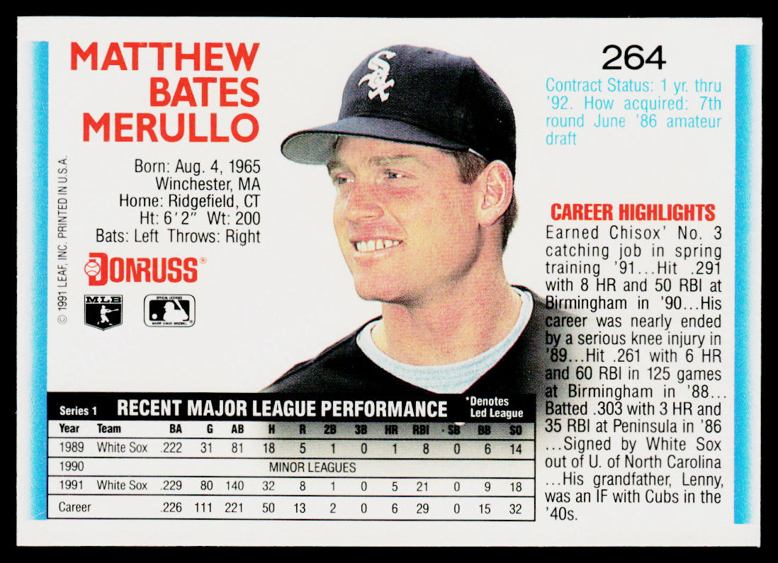 Matt Merullo 1992 Donruss #264b Chicago White Sox