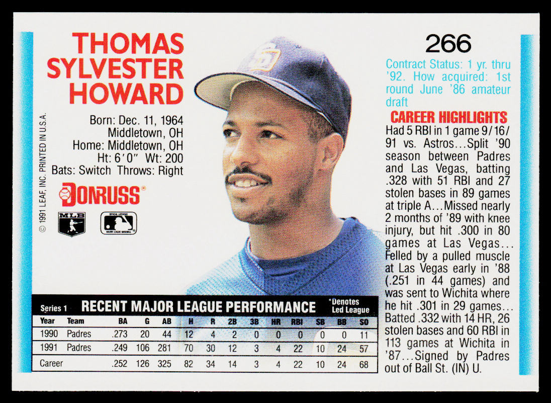 Thomas Howard 1992 Donruss #266 San Diego Padres