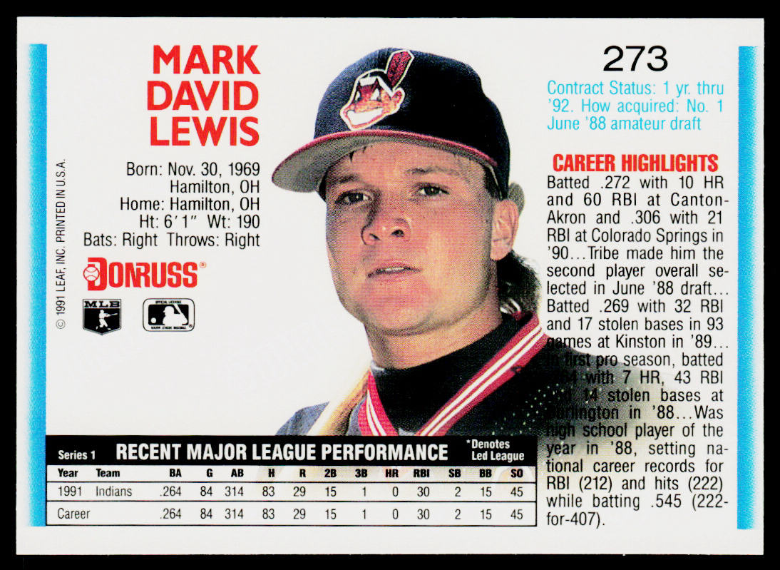 Mark Lewis 1992 Donruss #273 Cleveland Indians