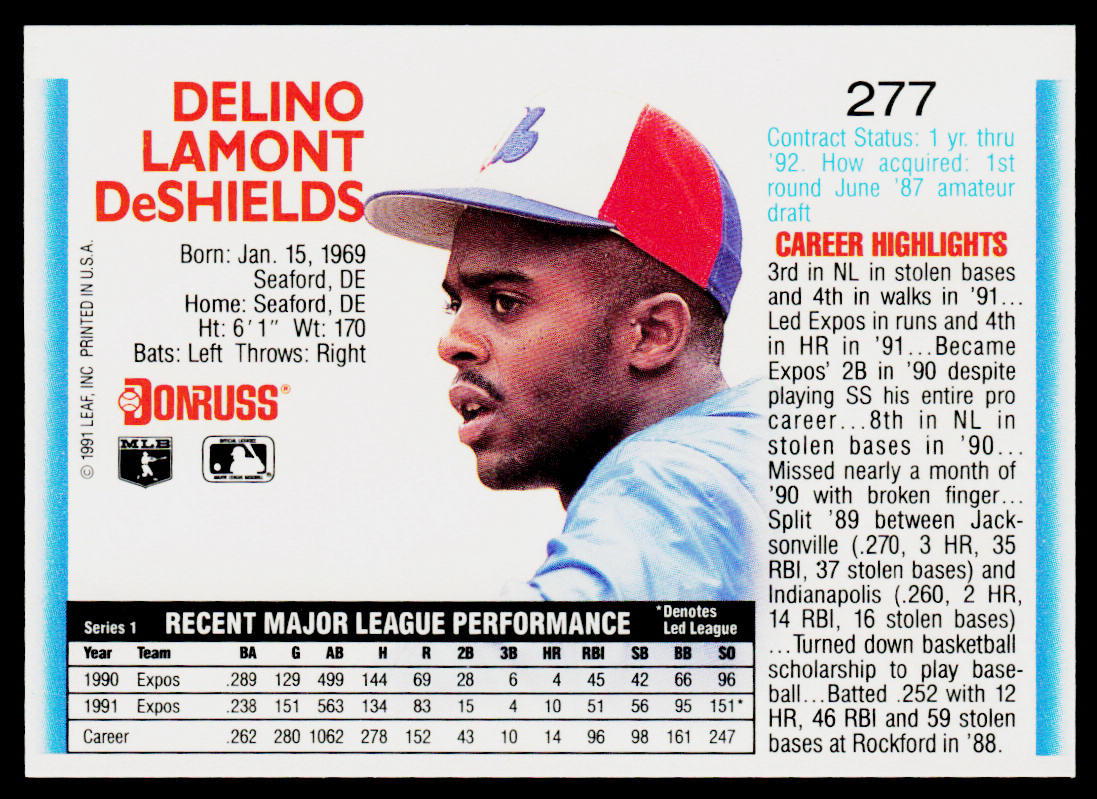 Delino DeShields 1992 Donruss #277 Montreal Expos