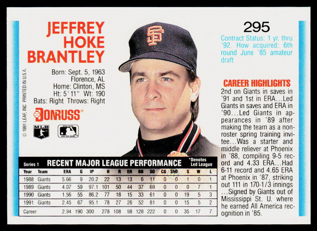 Jeff Brantley 1992 Donruss #295 San Francisco Giants