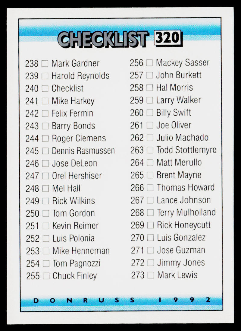 Checklist: 556-635 1992 Donruss #636 556-635 (Pack version)