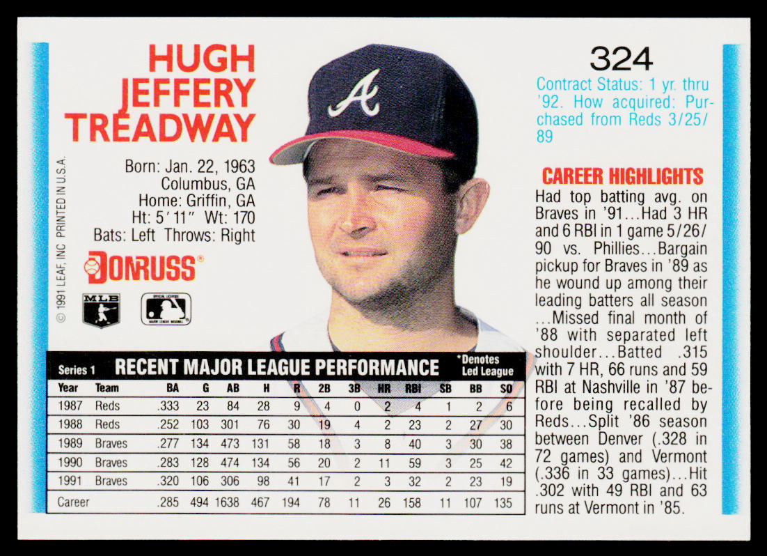 Jeff Treadway 1992 Donruss #324b Atlanta Braves