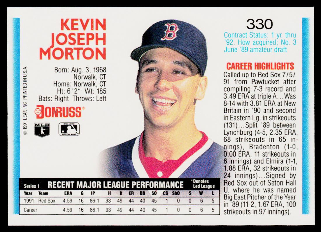 Kevin Morton 1992 Donruss #330 Boston Red Sox