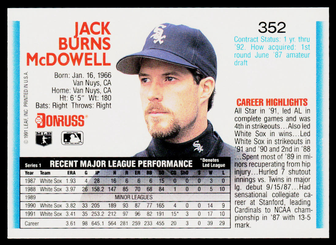 Jack McDowell 1992 Donruss #352 Chicago White Sox