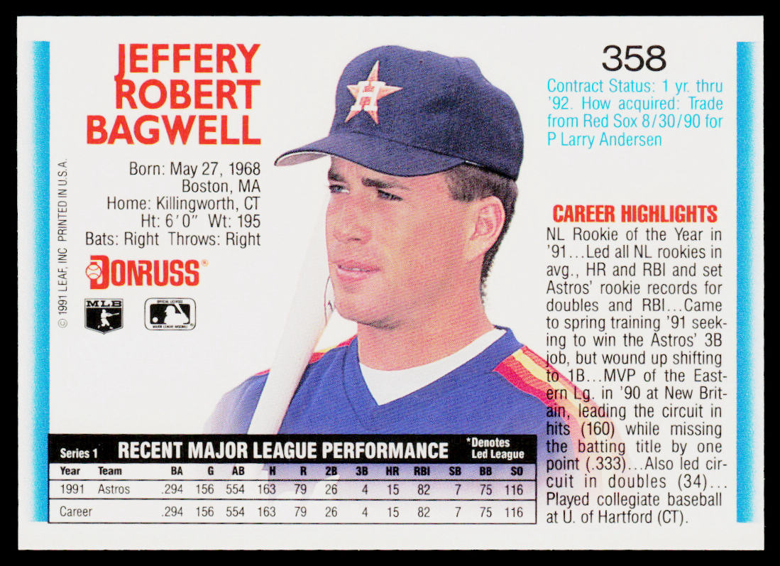 Jeff Bagwell 1992 Donruss #358b Houston Astros
