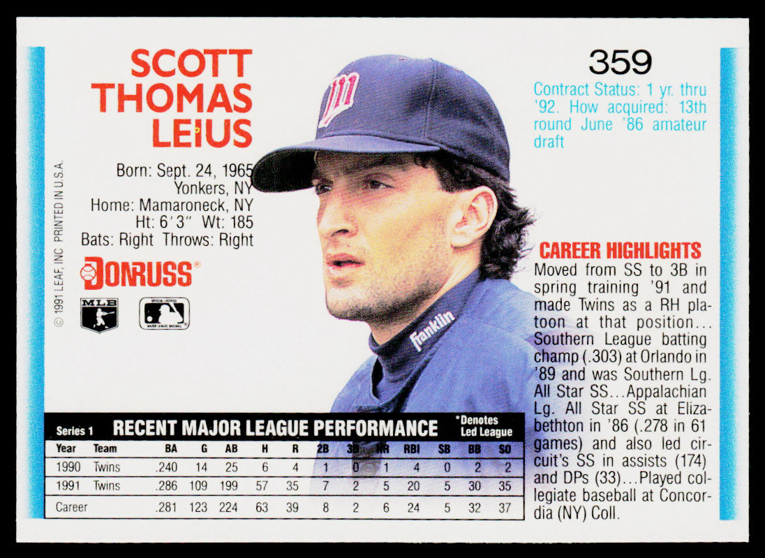 Scott Leius 1992 Donruss #359b Minnesota Twins