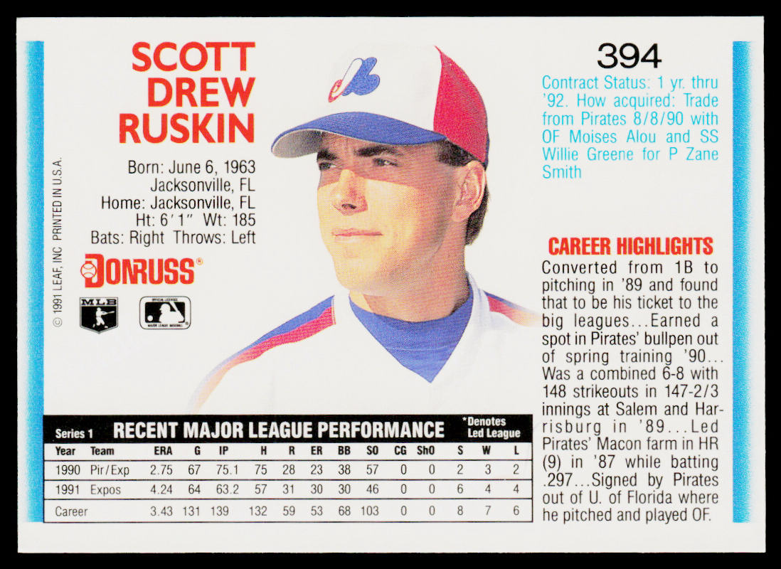 Scott Ruskin 1992 Donruss #394 Montreal Expos
