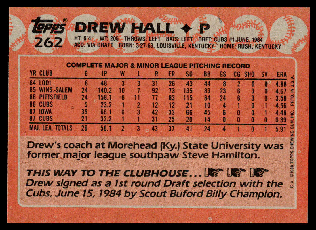 Drew Hall 1988 Topps #262 Chicago Cubs