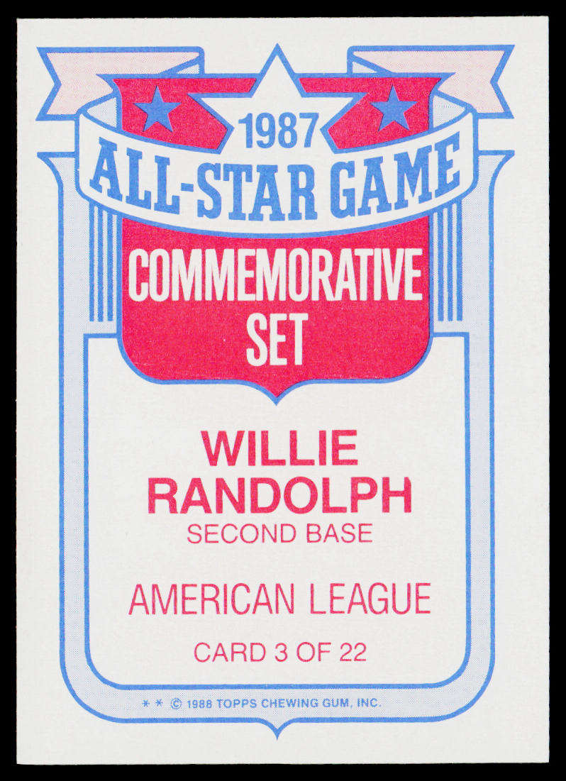 Willie Randolph 1988 Topps Glossy All-Stars #3a New York Yankees