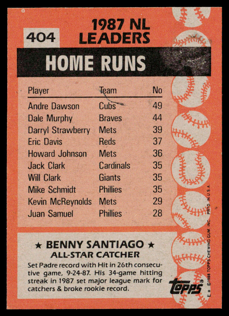 Benny Santiago 1988 Topps #404 San Diego Padres