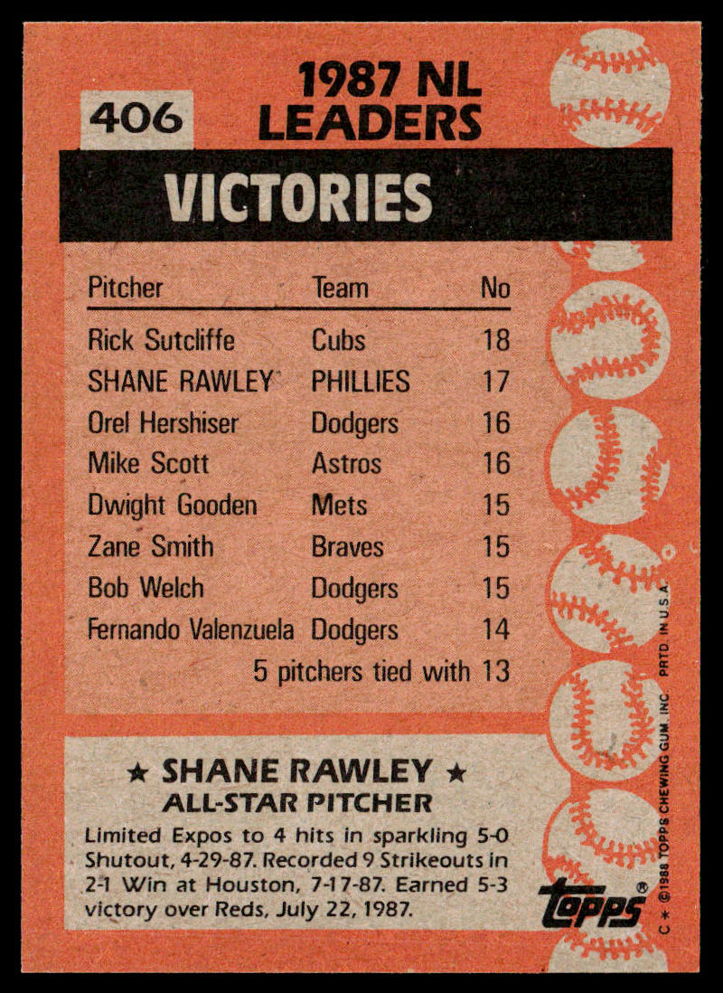Shane Rawley 1988 Topps #406 Philadelphia Phillies