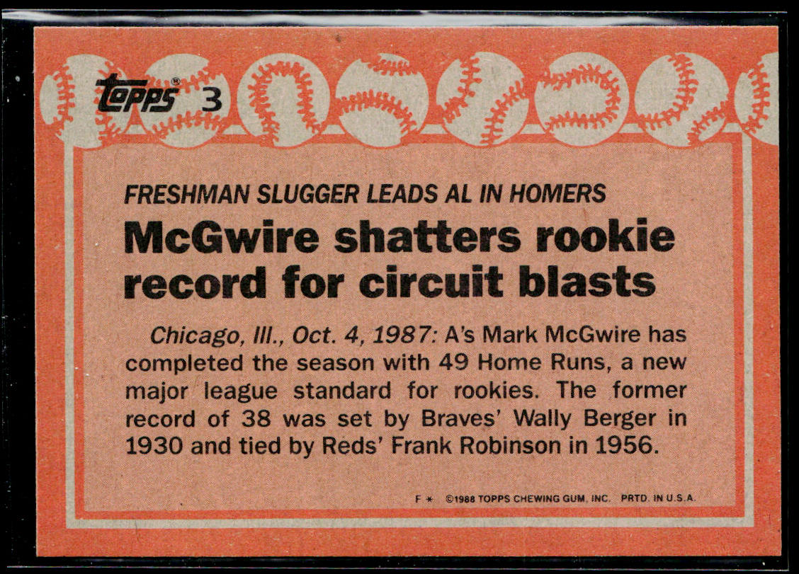 Mark McGwire 1988 Topps #3b Oakland Athletics